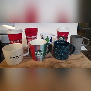 Starbucks Red, Green, White & Navy Assorted Logo Mugs Set